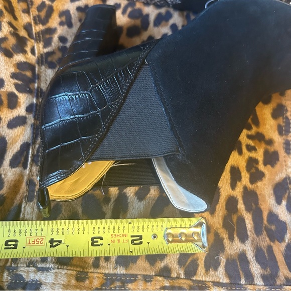 Marc Fisher Black Suede Leather Croc Reptile Open Toe Ankle Booties - Picture 9 of 14